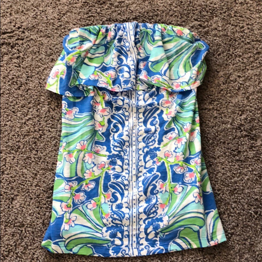 Lilly Pulitzer Blue and Green Off-Shoulder Top